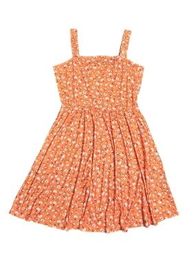 HUHOT Orange Floral Fit & Flare Sundress Size L
